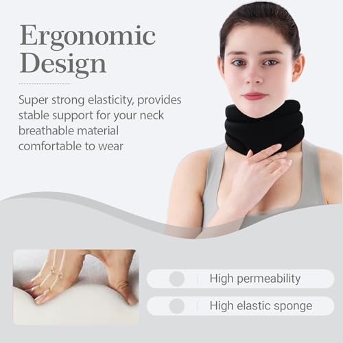 leeveel Neck Brace Cervical Collar, Neck Braces for Neck Pain and Support, Soft Foam Brace for Pain Relief, Adjustable Neck Support Collar for Sleeping, Travelling, Office (Black)