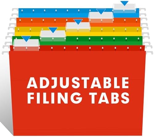 Hanging File Folders, RAZCC 60 Pack Reinforced Hanging Folders Letter Size, Designed for Bulky Files, Filing Cabinet, Adjustable Tabs, Assorted Colors