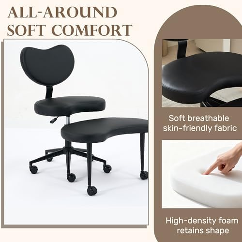 Ergonomic Cross Legged Chair, Meditation Chair Plus with 360° Swivel Wheels for ADHD/Fidgety Sitters, Height Adjustable & Lumbar Support, Black PU, Chic Home Office Furniture