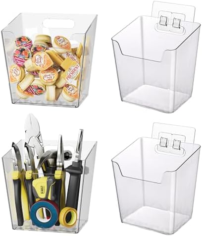 Clear Adhesive Wall Storage Bins, 4 Pack Cabinet Door Organizer Cups(Large)