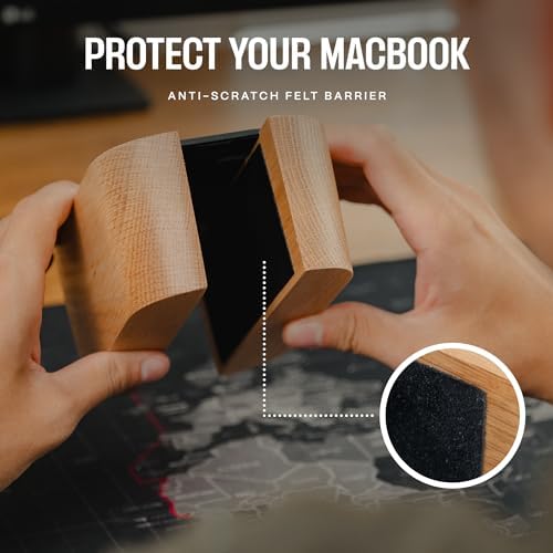 COREMINDED Adjustable Vertical Laptop Stand for Desk, Wooden Laptop Holder, MacBook Pro Stand, Wood Mac Air Dock (Solid Oak)
