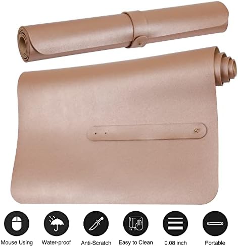 Boutilon Leather Desk Pad Protector,Non-Slip Mouse Pad,Laptop Desk Pad,Office Mouse Mat,Waterproof Leather Desk Blotter,Desk Writing Pad for Office and Home (M-Champagne,30"x14")