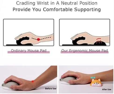 Small Wrist Rest Mouse Pad, Mini Cute Ergonomic Cartoon Mousepad Memory Foam Design Animal Shape Wrist Support Pillow Rest Cushion Mat for Office Computer Laptop(Shiba Inu)