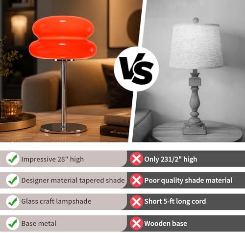 Bedroom Mushroom lamp, Medieval Modern Bedside Table lamp, dimmable Retro Egg Tart Headlight, Unique Home Mushroom Decoration Aesthetic Lovely Living Room Desk lamp (Red)