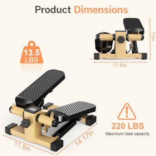 Mini Stair Stepper with Resistance Bands for Home Exercise Compact Stair Stepper with LCD Monitor, 220 lb Capacity, Smooth Low-Impact Cardio Training for Home Daily Workout