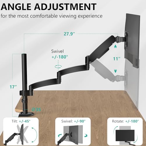 WALI Extra Long Single Monitor Arm for 13-32 inch Screens, up to 19.8 lbs