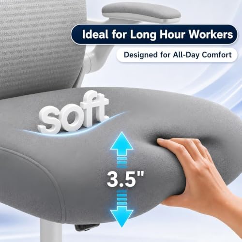 Ergonomic Office Chair for Long Hours and Back Pain Relief, Space-Saving Design with Adjustable Lumbar Support, Flip-Up Arms, 3D Headrest, Tilt & Rock, 330 LBS, Gray/Gold
