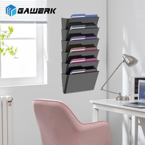 Gawerk Clear Acrylic Single Pocket, Plastic Hanging Wall Mount File Holder for Office Home (Black, 2 Pack)