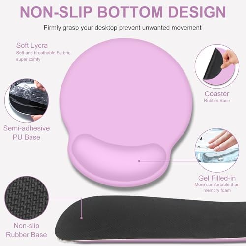 4 PCS Mouse Pad Desk Mat Protector, Keyboard Wrist Rest + Comfortable Mouse Pad with Wrist Rest +Coaster, Large Gaming Mousepad for Computer Laptop, 35.4" X 15.7" XXL Deskpad for Office Home I Lilac