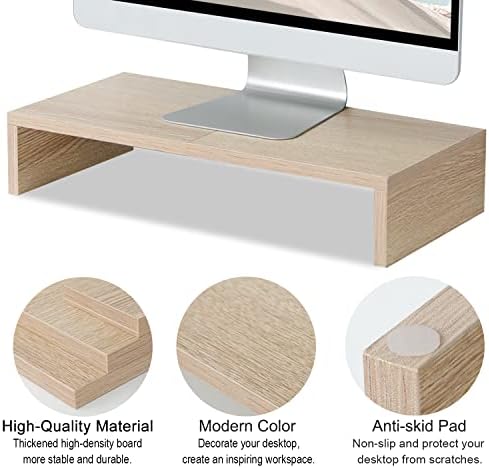 TEAMIX 20 inch Wood Monitor Stand Riser, Wooden Desktop Stand Shelf, Maple