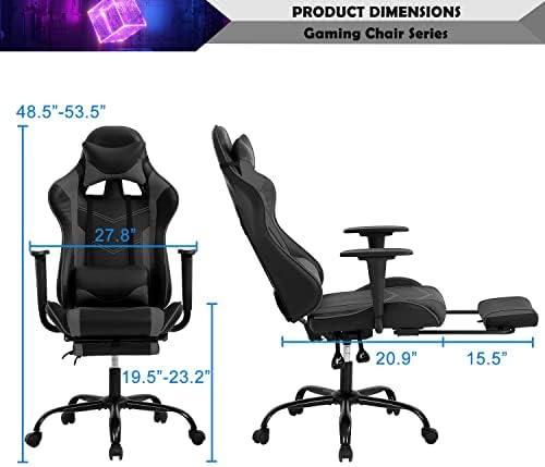 PC Gaming Chair Computer Chair PU Leather Recliner with Lumbar Support Headrest,High Back Racing Office Chair Video Gaming Chair Rolling Swivel Task Chair for Kids or Adults,Grey