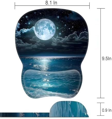 Mouse Pad with Wrist Support,Non Slip Mousepad Wrist Rest for Office, Computer, Moon Illuminating The Clear Blue OceanErgonomic Support Mouse Mat