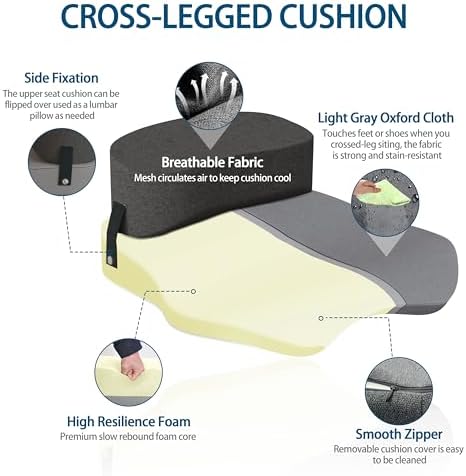 Johnear Cross Legged Office Chair Cushion Meditation Chair Meditation Cushion Floor Pillows for Adults Sitting Yoga Enthusiasts, Meditation Fanatics Seat (Grey)