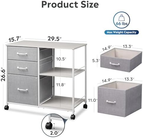 DEVAISE 3 Drawer Mobile File Cabinet, Fabric Lateral Filing Cabinet