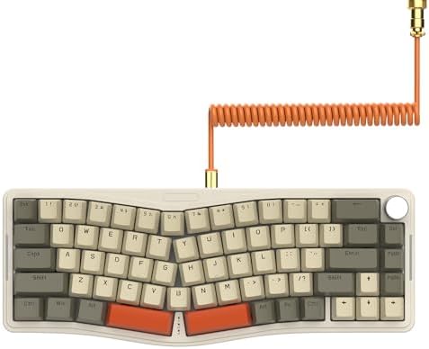 AJAZZ AKS068 65% Wired Mechanical Gaming Keyboard with Coiled Cable, 68-Key Alice-Layout Mechanical Keyboard, RGB Hot Swappable Red Switches VIA/QMK Programmable Knob Gasket Mount for Win/Mac (Grey)