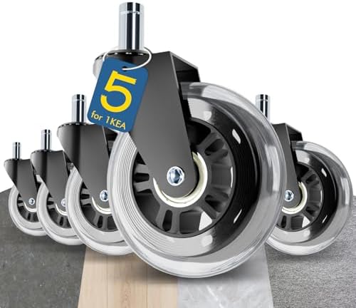 Office Chair Wheels Compatible with 1KEA 10x22mm Transparent 3 Inch Roller Blade Casters,Computer Gaming Replacement Rubber Wheels-Set of 5 for Hardwood Floors Desk Chair Rolling