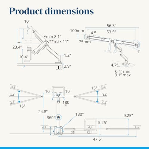 UPLIFT DESK Crestview Align Triple Monitor Stand - Gas Spring Monitor Mount with Adjustment Handle Fits 13-32” Inch Displays, VESA Compatible, Clamp or Grommet Mounting, Fits Standing Desks (Gray)