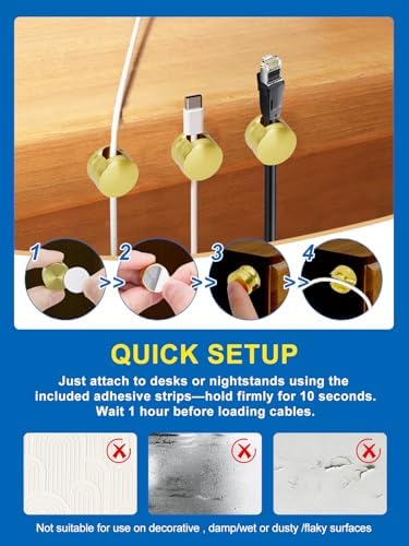 3 Pack Upgraded Cord Management Clips with Extra-Large Adhesive