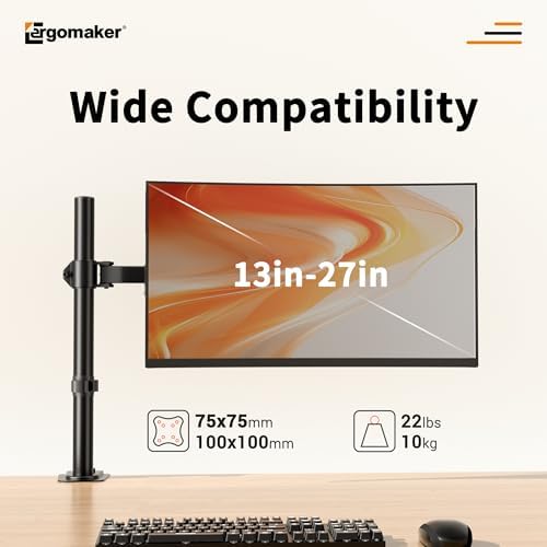 ERGOMAKER Single Monitor Stand, Height Adjustable Swivel for 13-27" Screens