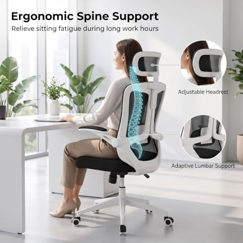 Multifunctional Ergonomic Office Chair—Features an Adjustable headrest, Reclining backrest, and Lumbar Support; Suitable for Home Offices, workplaces, and Dorm Rooms (Black with White Frame)