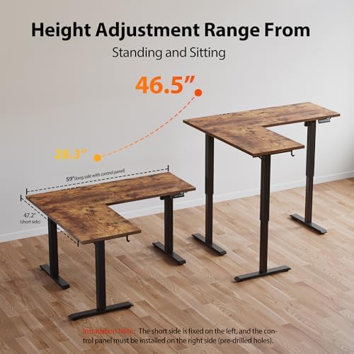 Agilestic L Shaped Standing Desk Adjustable Height, 59 Inch, Dark Walnut
