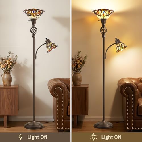 GyroVu Torchiere Floor Lamp for Living Room, Tiffany-Style Reading Light