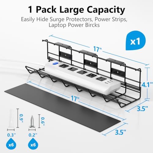 DELAMU 1 Pack Under Desk Cable Management Tray, Black