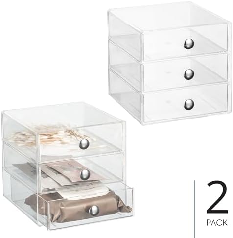 iDesign Stackable 3-Drawer Makeup Organizer, Set of 2, Clear