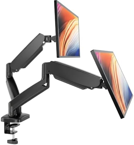 Dual Monitor Mount, Gas Spring Monitor Arm for 2 Monitors up to 32 Inches, Fully Adjustable VESA Desk Mount with C-Clamp and Grommet Base, Black