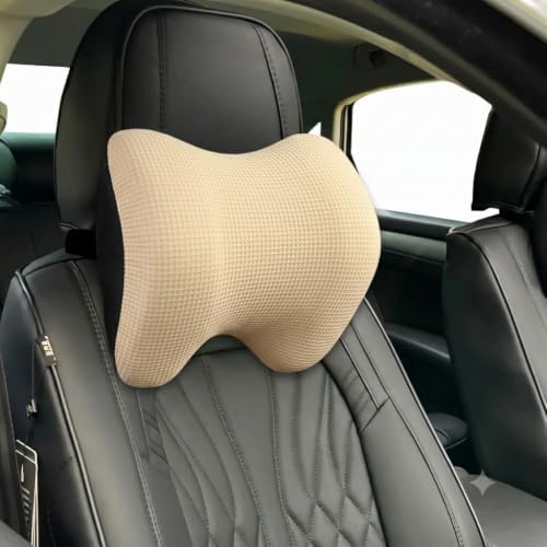 Make Restful Car Headrest Pillow, Car Pillow with Adjustable Strap, Beige