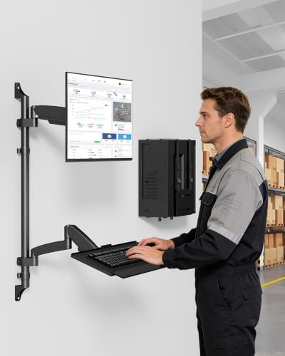 PUTORSEN Wall Mount Monitor Arm with Keyboard Tray and CPU Holder