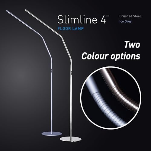 daylight Slimline 4™ LED Floor Lamp in Brushed Steel - 6,000K, 3,200 Lux, 4 Brightness Levels, USB-C Charging Port, Anti-Glare Diffuser, Flexible Design, Art & Craft, Sewing, Nail Salon