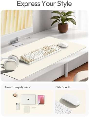 YSAGi Leather Desk Protector, Office Mat, Large Mouse Mat, Non-Slip PU Leather Blotter, Laptop Pad, Waterproof Writing Pad for Office and Home (Cream, 47" x 17")