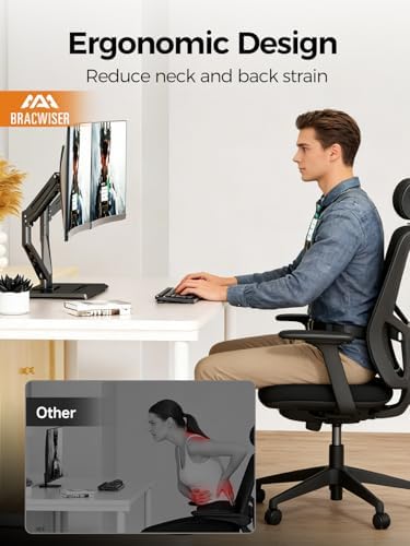 Bracwiser Dual Monitor Stand Free Standing Desk Mount, Premium Dual Monitor Arm Fits Two Screens up to 40 inch 26.45 lbs Fully Adjustable Arms with Heavy-Duty Wooden Base, Max VESA 100x100mm (MLXSPC)