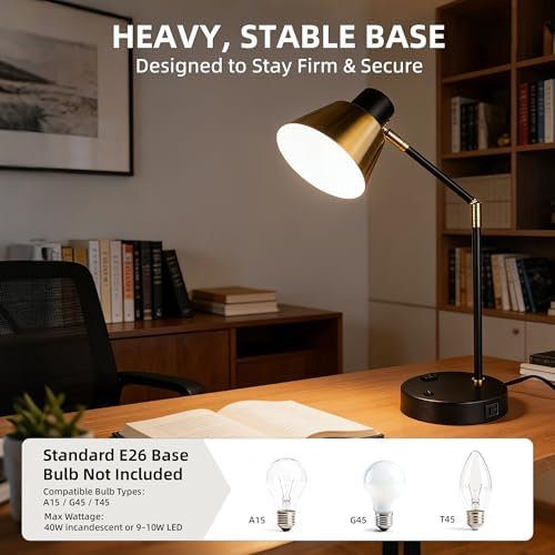 Modern Desk Lamp with USB & AC Outlet,270° Swivel (Bulb Not Included)