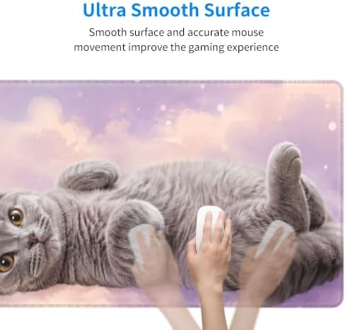 Scottish Fold Cute Mouse Pad Mouse Pads for Desk 11.8x31.5 in Pink