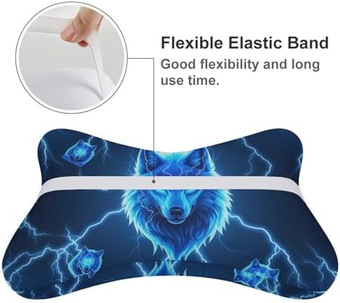 Car Neck Support Pillow Blue Wolf Wild Animals 2 Pcs Adjustable Strap Memory Foam for Car Airplane Home