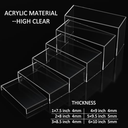 Sezanrpt Acrylic Display Risers 6pcs, Clear Rectangular Display Organizer Stands, Acrylic Display for Funko Pop Figure, Desserts, Cupcake, Toys, Collectibles, Merchandises - 7.5''x8''x8.5''x9''x9.5''x10''