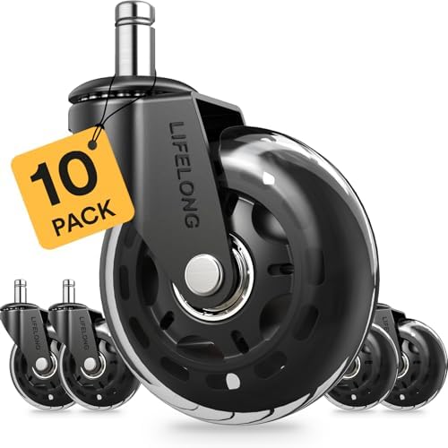 Lifelong Office Chair Wheels Replacement, Heavy Duty, 10 Pack Fits 98%