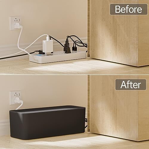 YECAYE 2 Pack Cable Management Box, Pet Friendly Cable Box Organizer for Home & Office, Child-Proof Floor Cord Cover, Cord Management and Cord Hider, Black