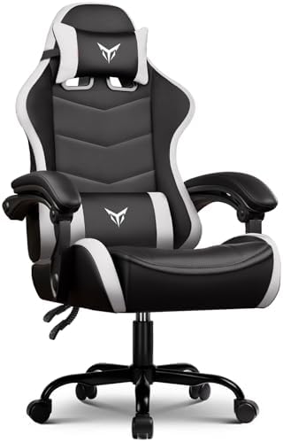 GTPLAYER Gaming Chair High Back Computer Chairs for Adults, Ergonomic Height Adjustable Recliner Chair 300lbs with Linkage Armrest and Lumbar Support for Home Office, White