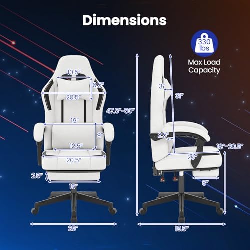 GIANTEX Gaming Chair, Ergonomic Video Game Chair w/Footrest, Lumbar Support, Headrest, Reclining Backrest & Linkage Armrests, Height Adjustable 360° Swivel Computer Desk Chair for Home Office (Grey)