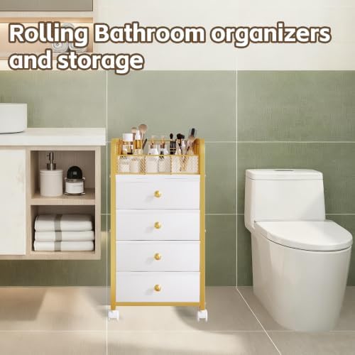 Rolling Makeup Organizer Cart, Under Desk Storage Cart with 4 Drawers