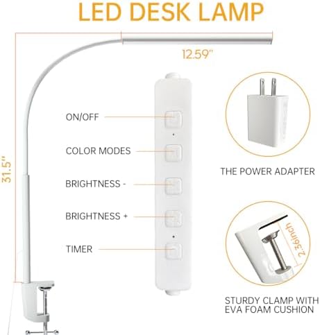 LED Desk Lamp with Clamp, 1200 Lm Eye-Caring Desk Light for Home Office,Pro