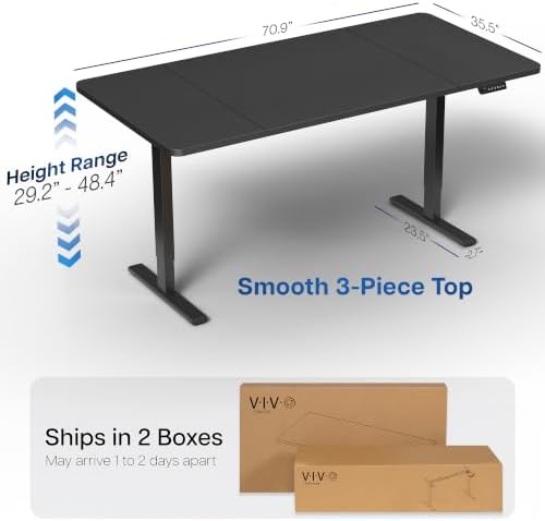 VIVO Black 71 x 36 in Standing Desk, DESK-KIT-1B7B-36