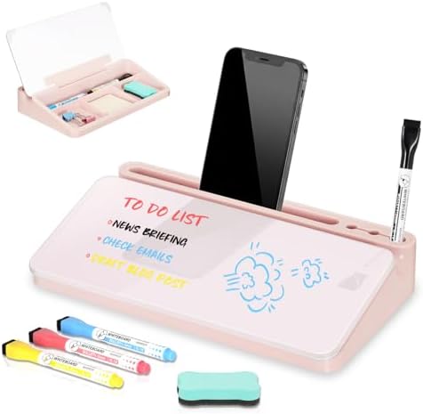 DOLLAR BOSS 12"x7" Small Glass Desktop Whiteboard, Pink