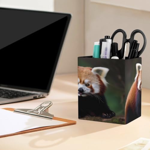 PU Leather Desk Red Panda Pen Holder Compact Scratchproof