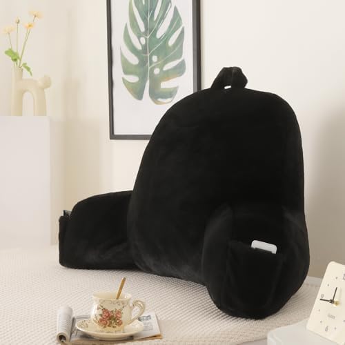 Large Plush Backrest Pillow for Sitting in Bed,Faux Fur,Black