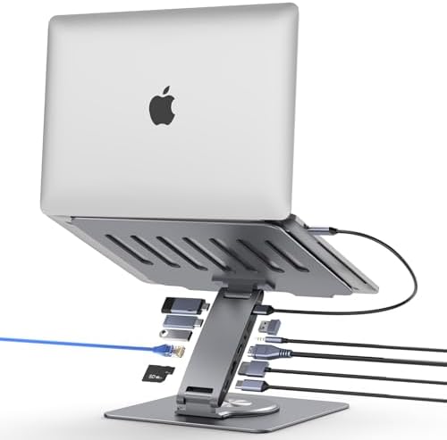 Laptop Docking Station Stand 11-IN-1 Triple Display HDMI DP 4K60Hz Gigabit Ethernet USB3.1 PD100W SD/TF Card Reader Audio 360°Swivel Laptop Stand with USB Hub for MacBookPro/Air/Dell/HP/Surface/Lenovo