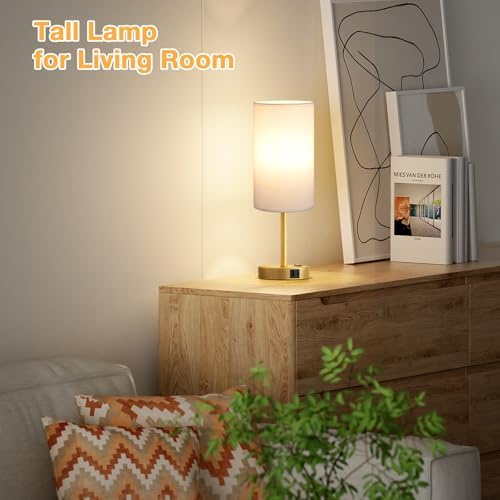 Dicoool 17.4" Bedside Lamp for Bedroom - Dimmable Touch, USB A+C, AC Outlet